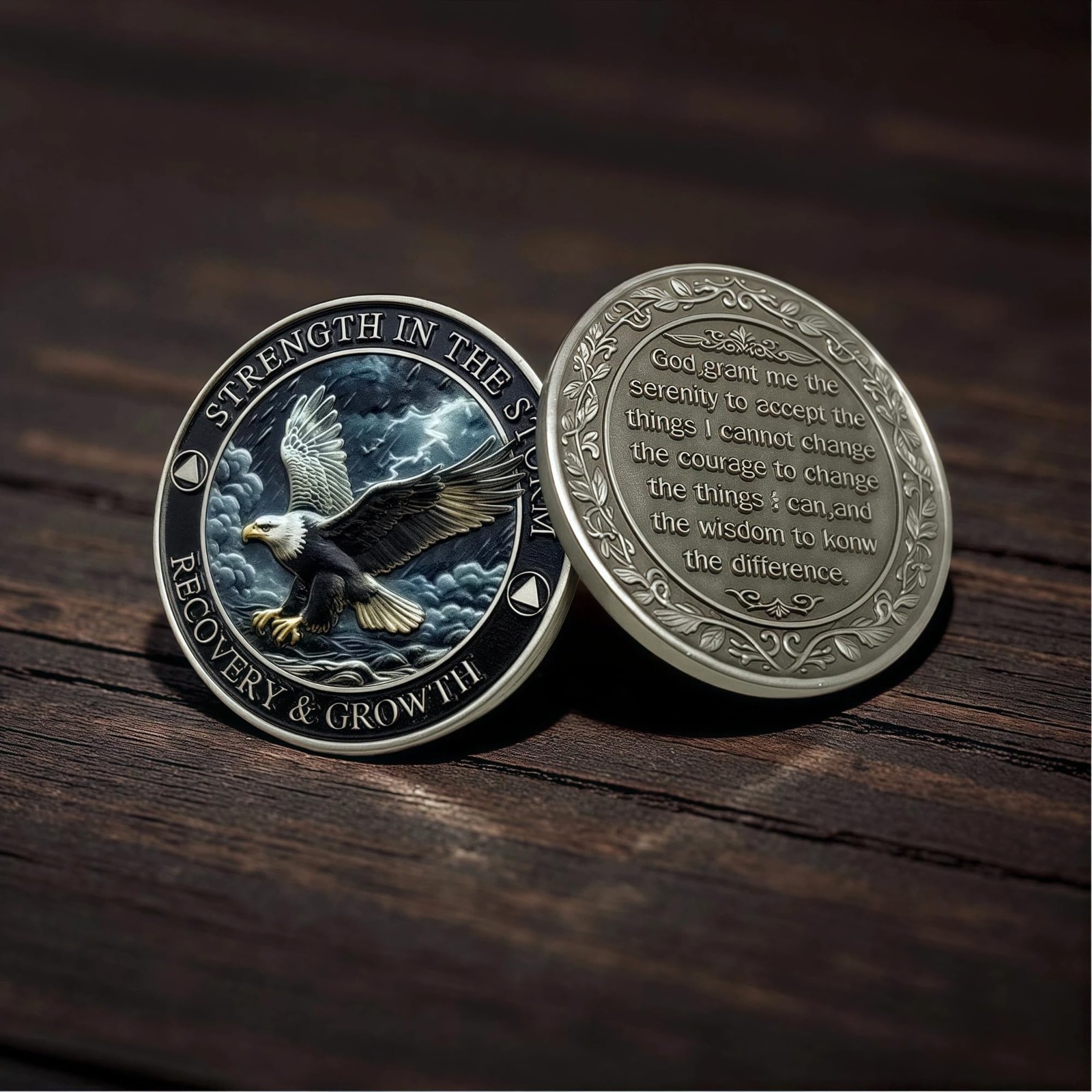 Strength in The Storm Sobriety Recovery Coin – AA Medallion with Serenity Pra…