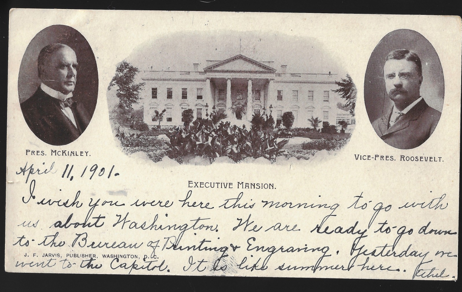 Rare 1901 Pres McKinley VP Roosevelt White House Jugate Private Mailing Postcard