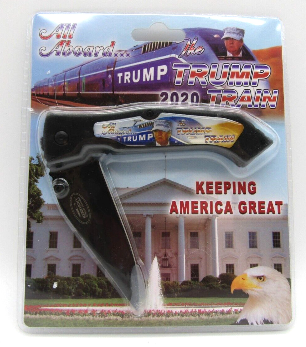 Lot of 2018 Trump Silver US Half Dollar Colored Picture & Trump Train Knife 2020