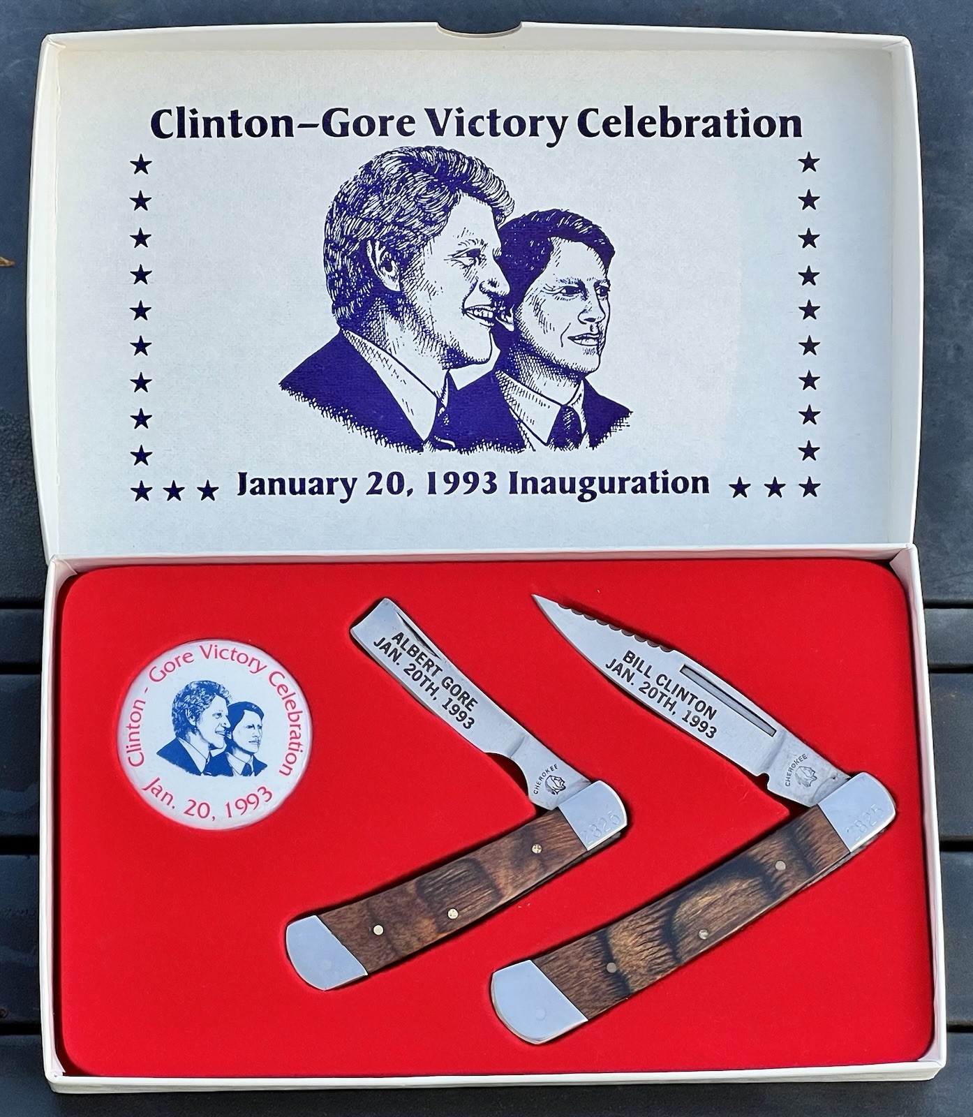 Clinton Gore 1993 Inauguration Commemorative Democrat Party Pocket Knife Box Set