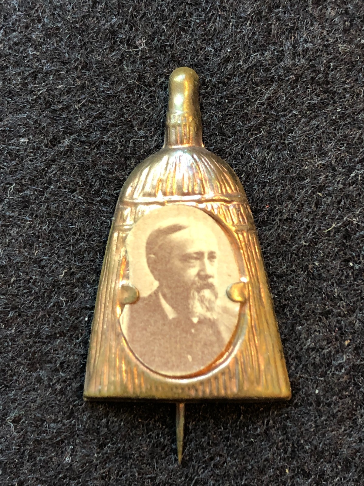 President Benjamin Harrison Whisk Broom Campaign Pin With Picture