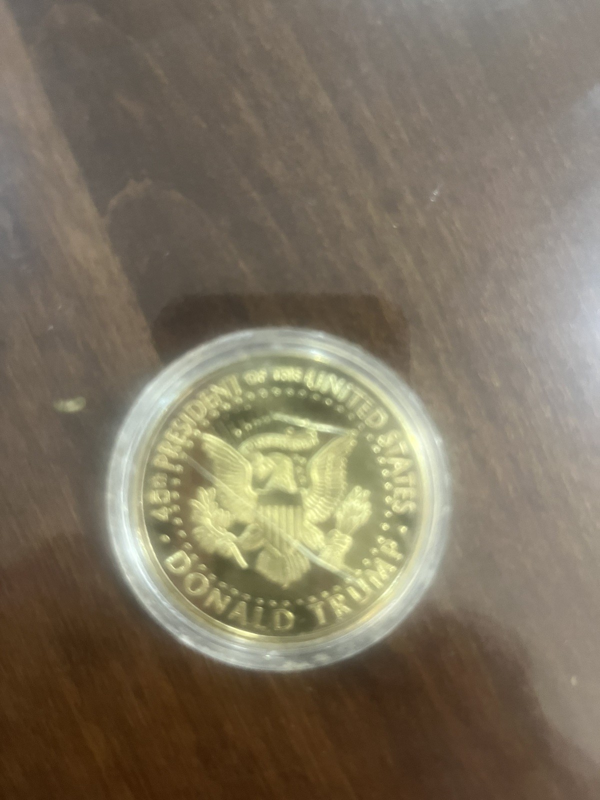 2020 Donald Trump Liberty Presidential Coin Gold Head and Eagle in plastic case