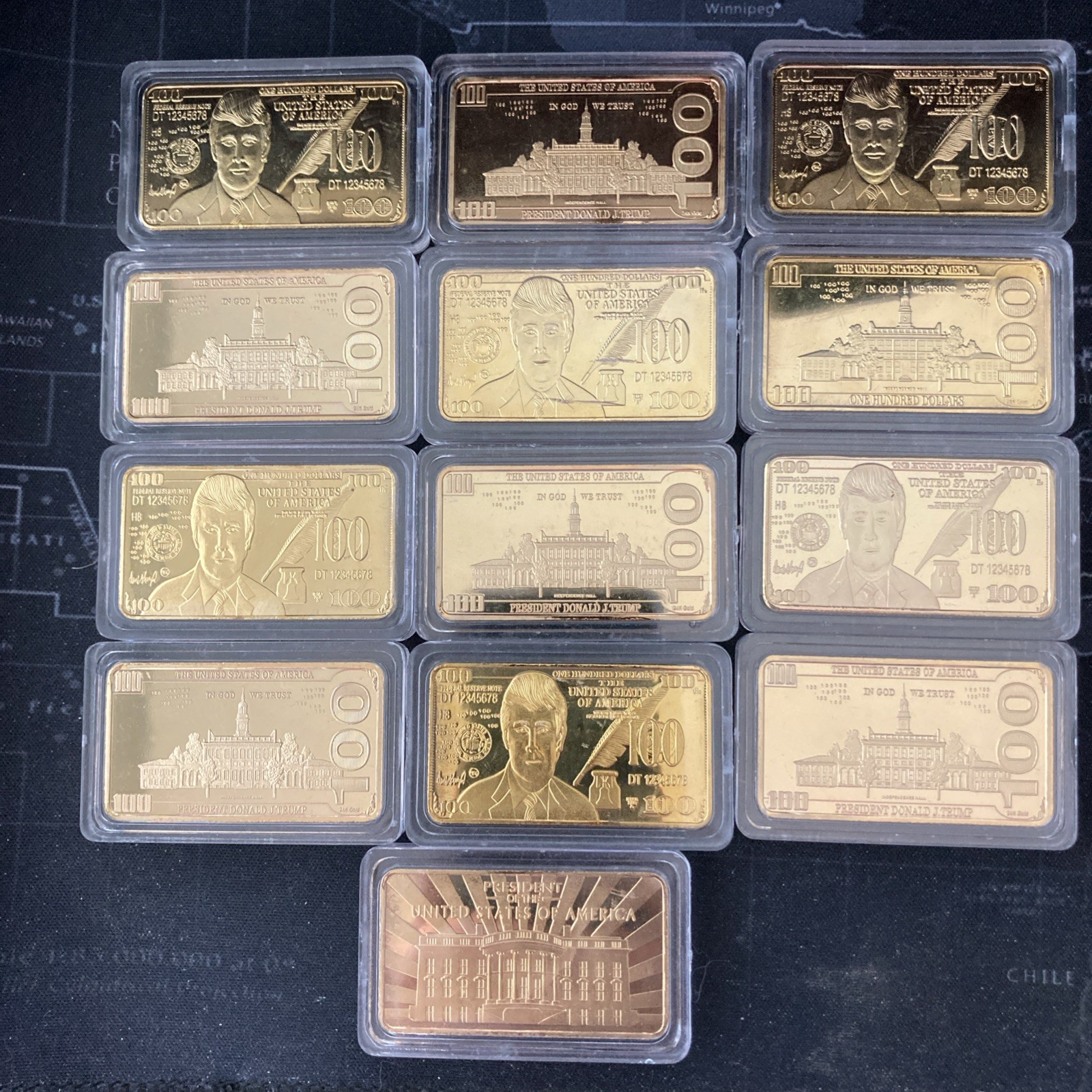 Donald Trump $100 Bars 24k Gold Plated Lot Of 10