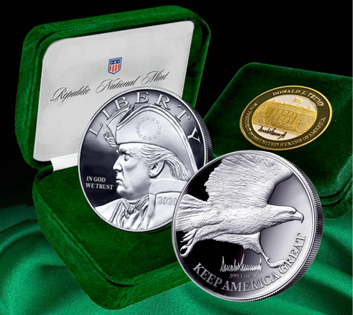 Trump Silver Coin Reverse American Flying Eagle In Dark Green Velvet Gift Box