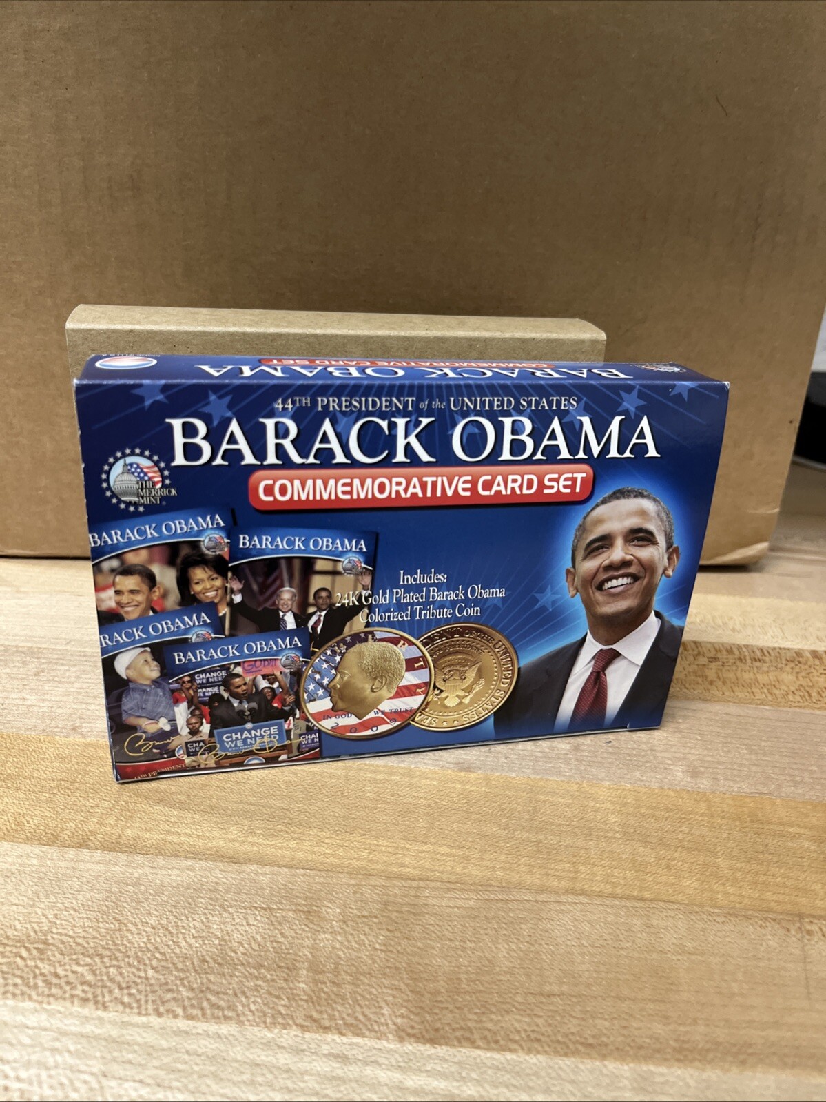 Barack Obama Commemorative Card Set & 24K Gold Plated Tribute Coin Sealed.