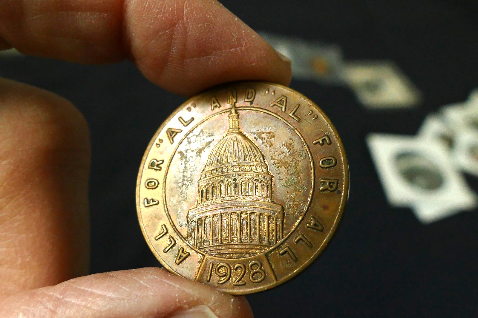 1928 Alfred E. Smith For President Brass Coin Token “All For Al” “Al For All”