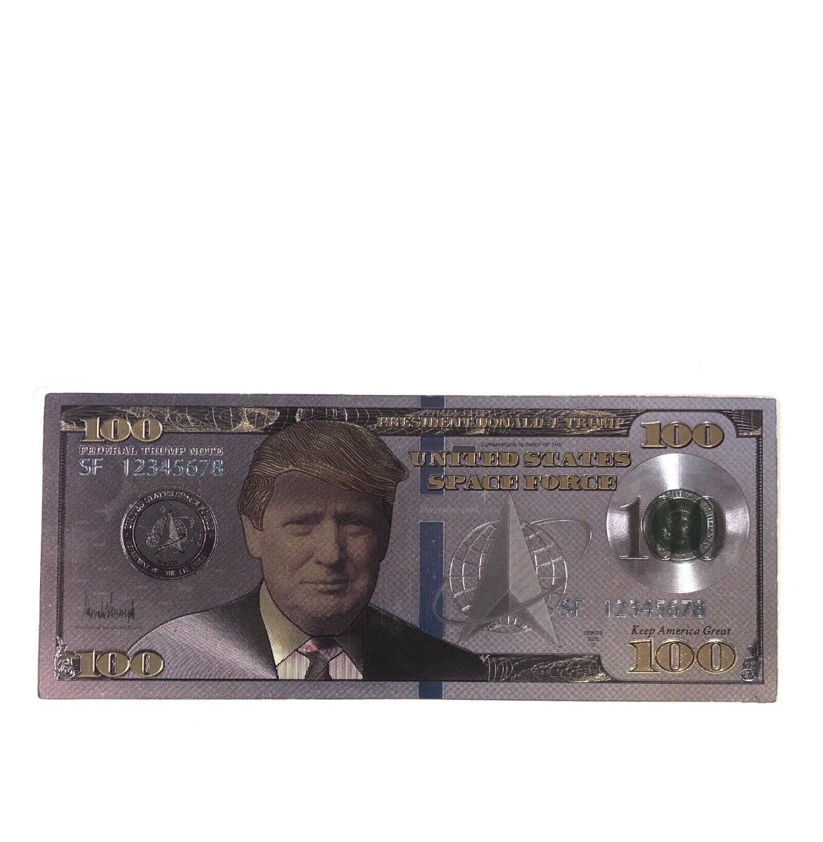 President Trump Space Force Silver $100 Novelty Bill & 2020 Gold Novelty A6
