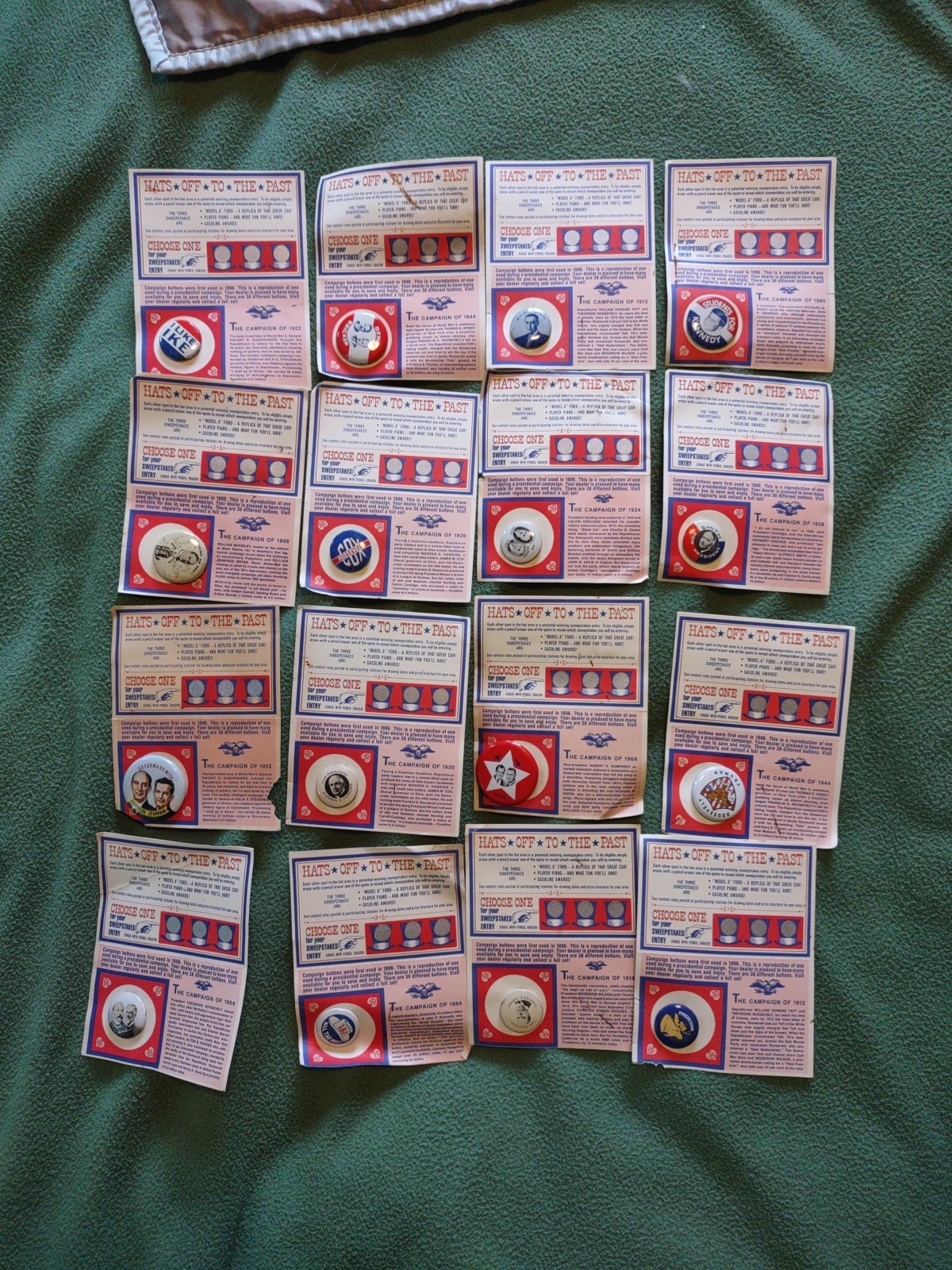 16 “Hats Off To The Past” Presidential Political Campaign Button Collection