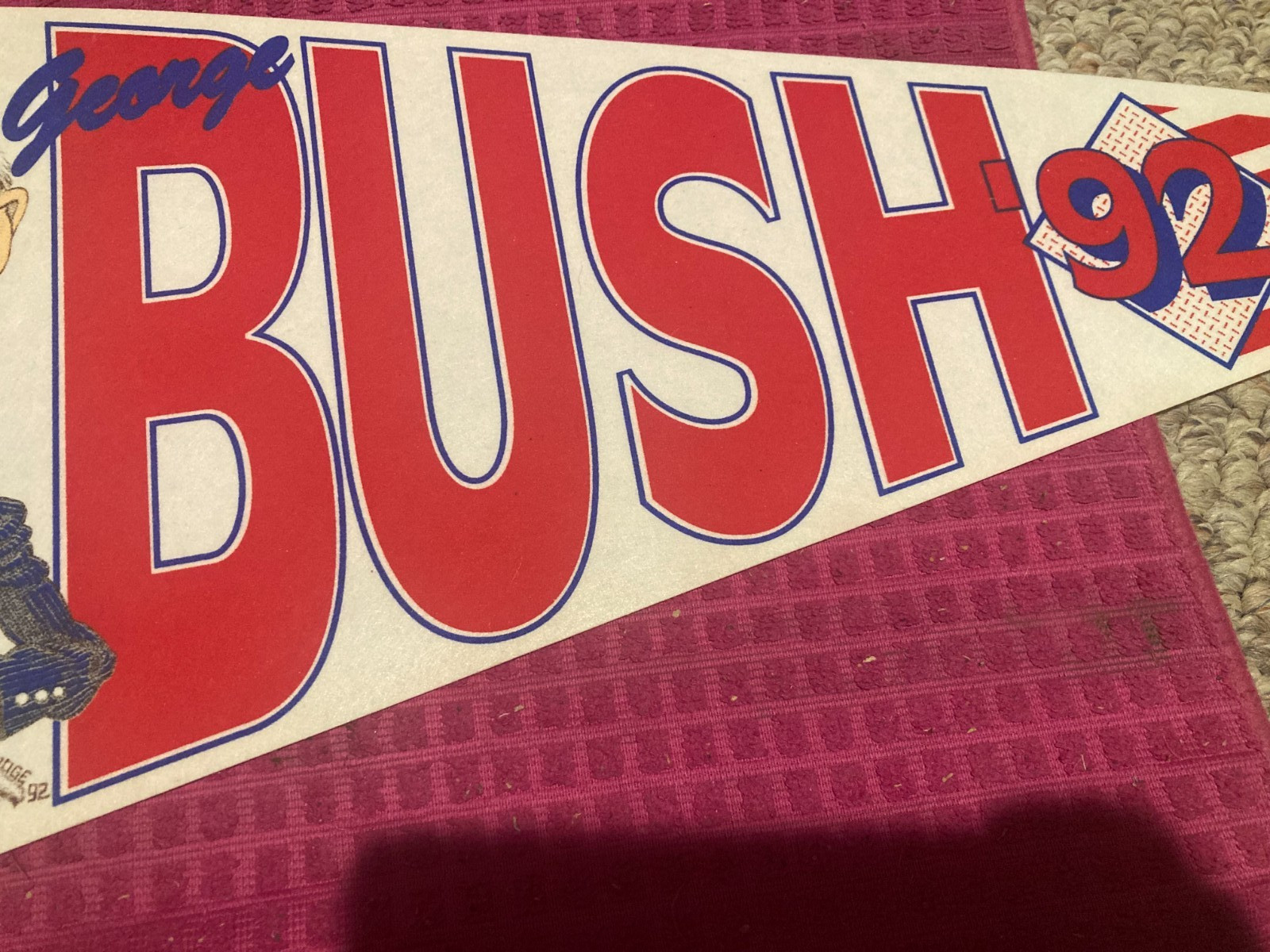 VTG 1992 George Bush Presidential Campaign Cartoon Pennant Caricature -SHIP FAST