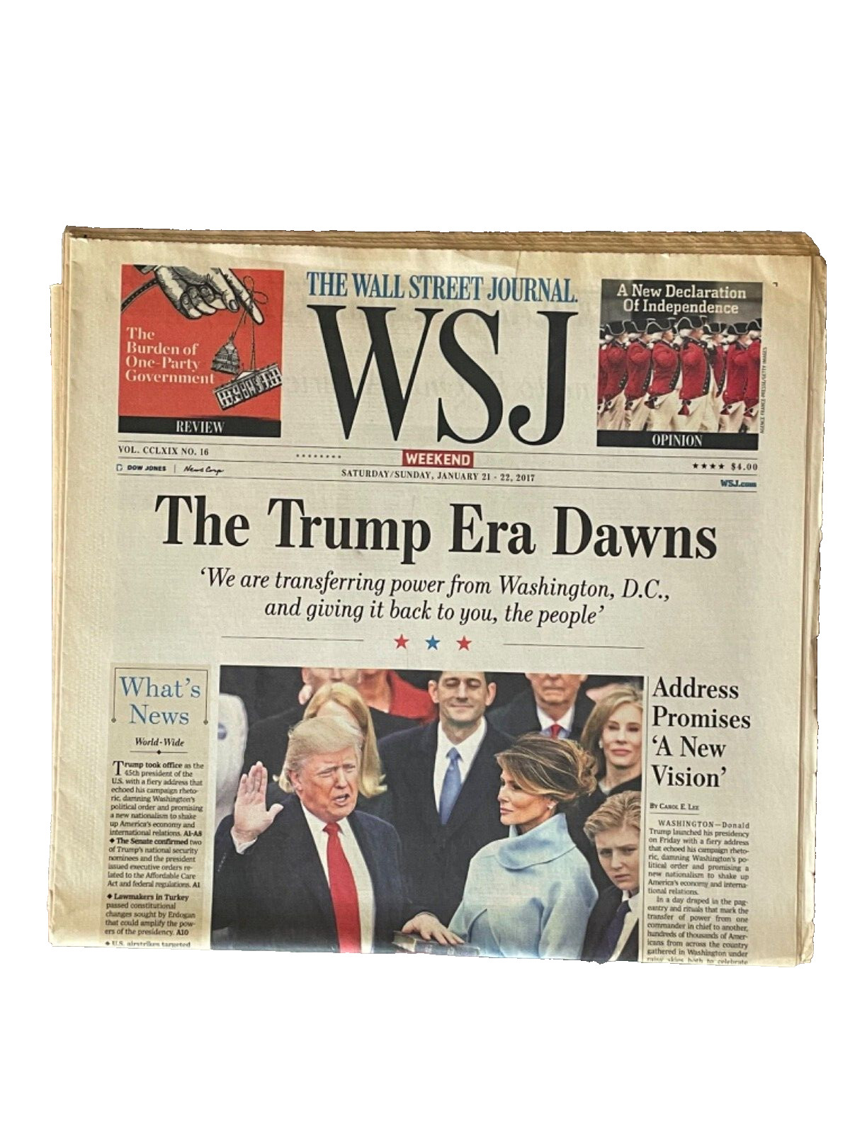 The Wall Street Journal January 21 – 22, 2017 The Trump Era Dawns Newspaper