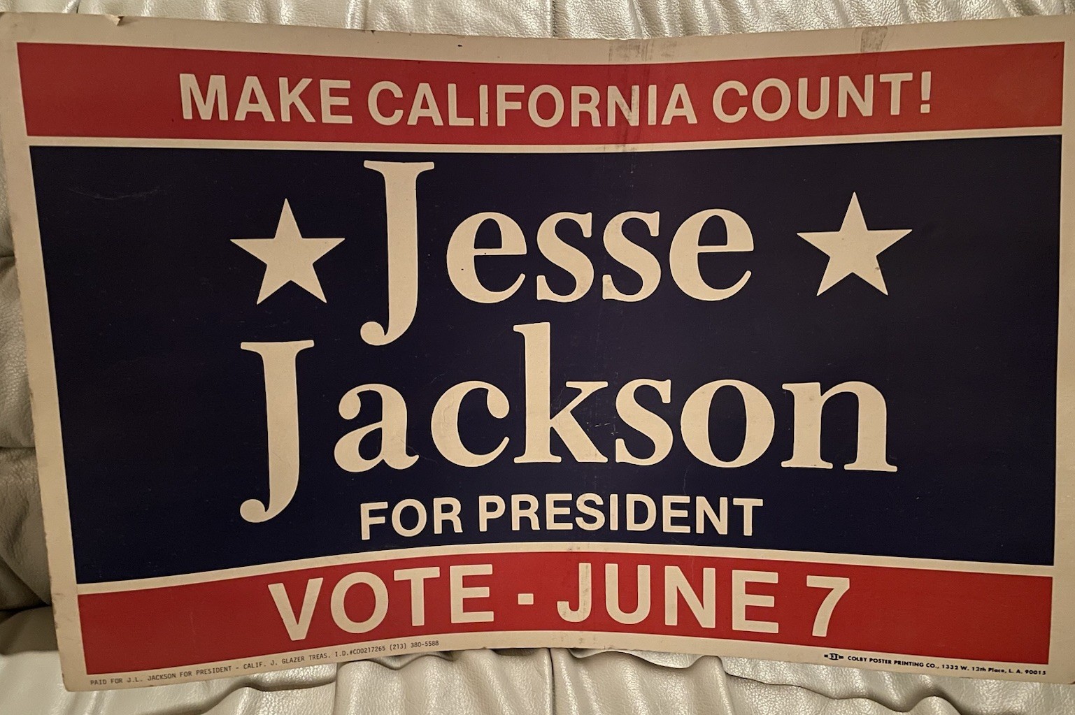 VTG Poster Jesse Jackson For President ’88’ MAKE CALIFORNIA COUNT! VOTE June 7