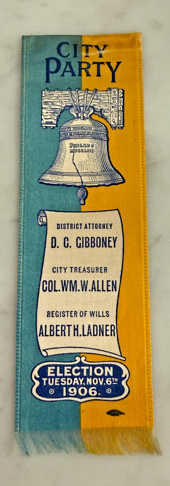 1906 City Party Ribbon Whitehead & Hoag Phila Reform