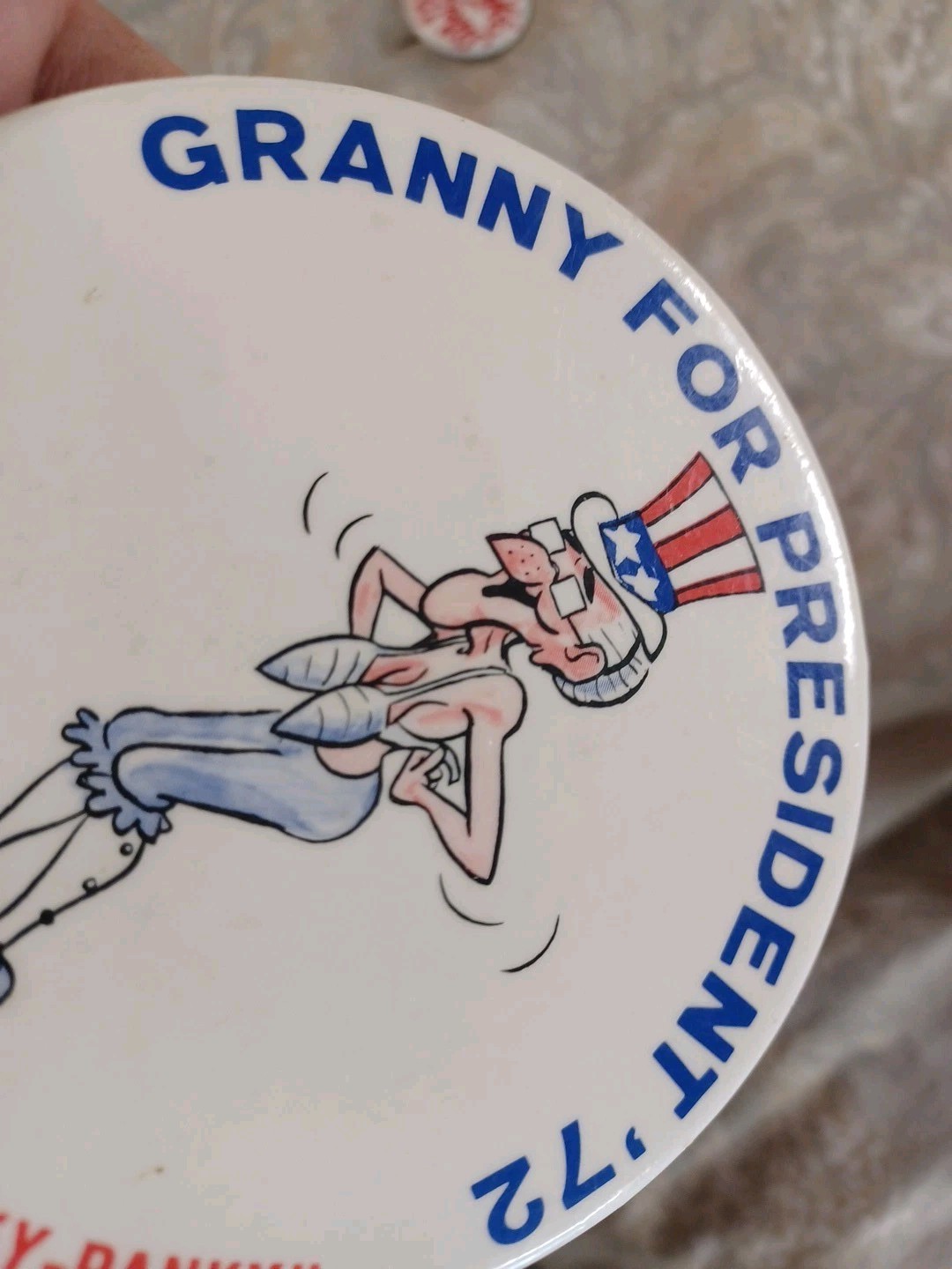 Vintage 4” Playboy “Granny For President ‘72 Political Pin