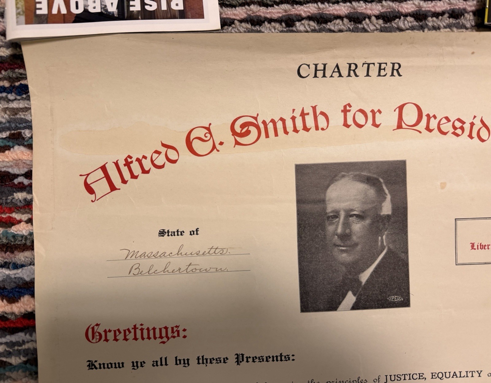 Al Smith 1928 Presidential Campaign Charter