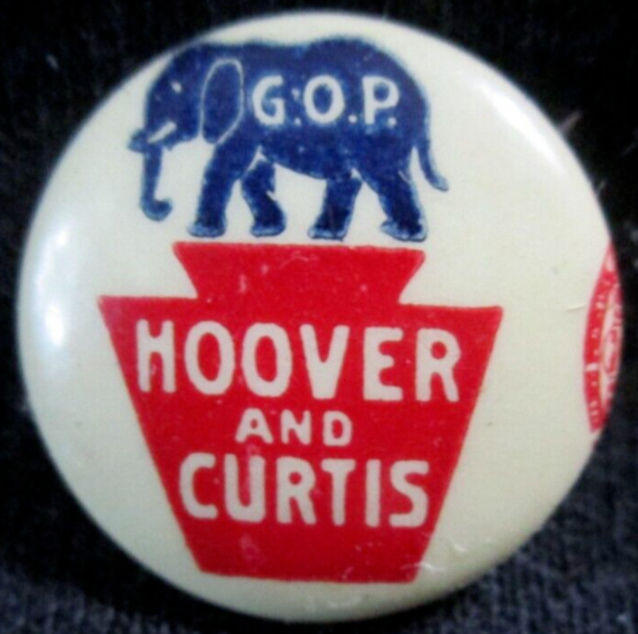 Hoover Curtis Pennsylvania Keystone GOP Elephant Political Pin 3/4″ 1928
