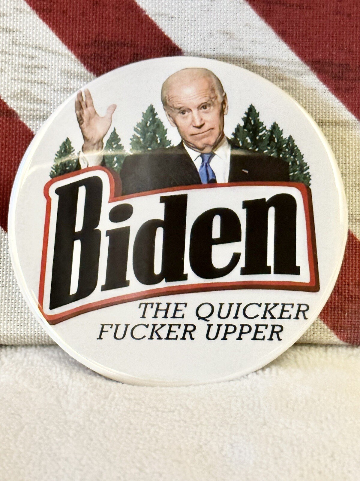 Trump 2024 Anti-Biden Political “Satire” Pin-Back Button – 3″ Round ENDING SOON