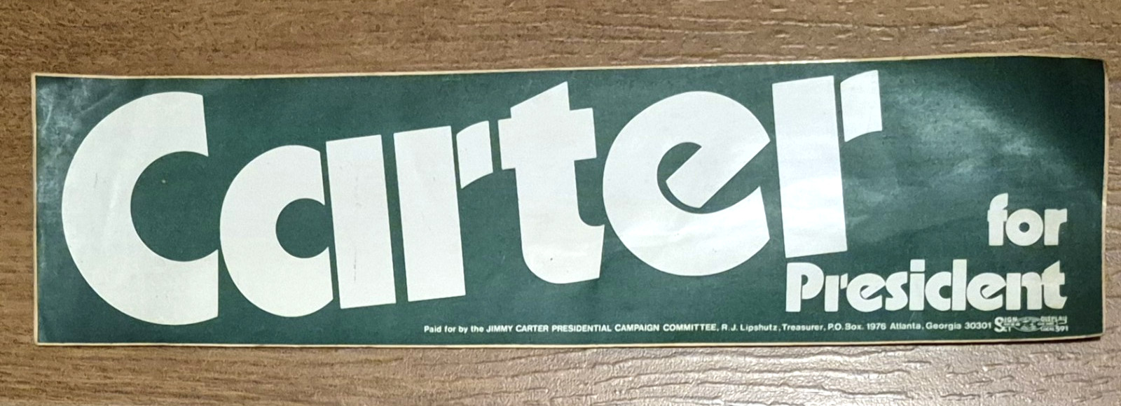 Jimmy Carter for President Bumper Sticker 1976 Presidential Campaign Georgia