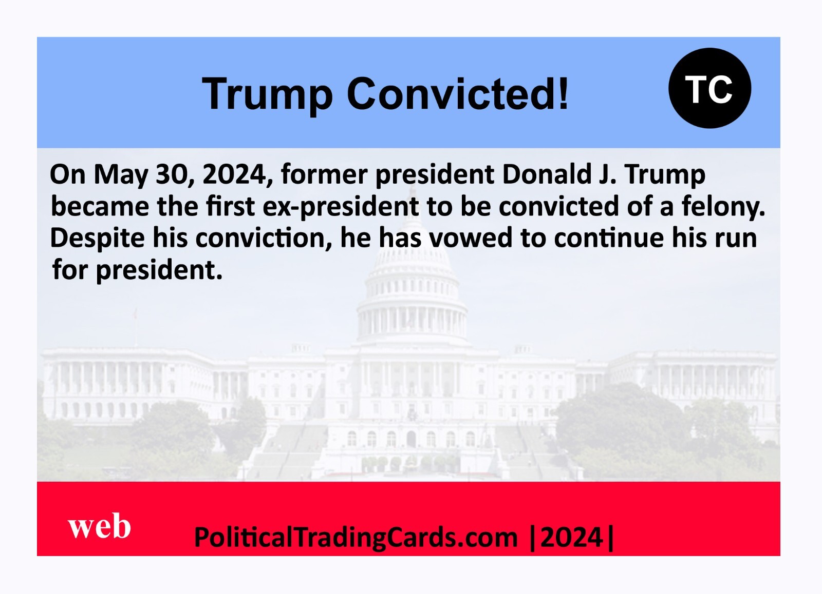 Donald Trump Convicted 2024 Political Trading Card – President Trump