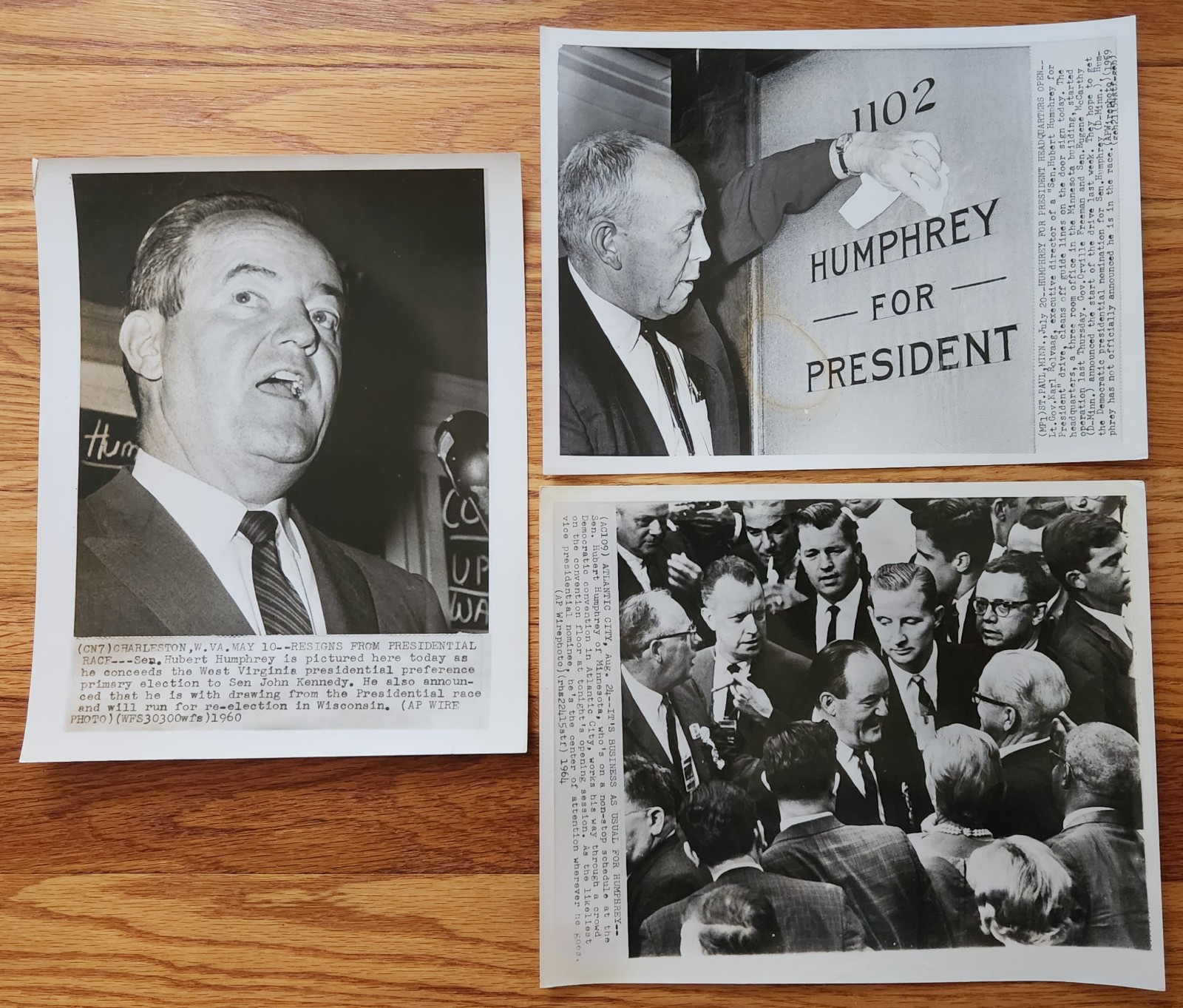 Hubert Humphrey Presidential Campaigns Press Photos Set of 3 – 1959-1964