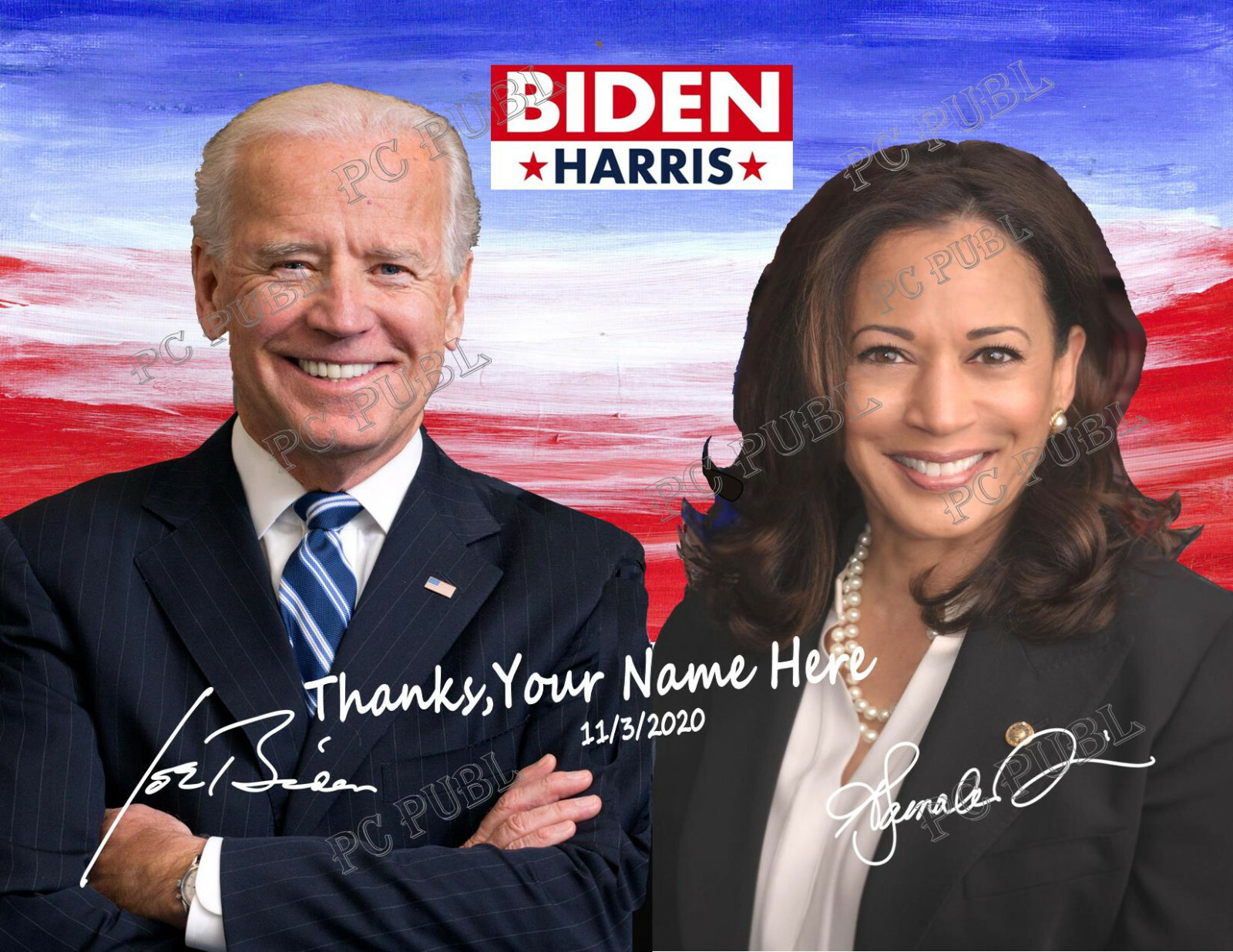 Biden Harris Personalized Thank you Photo Poster Plaque 8.5 x11 Red.Blue.White