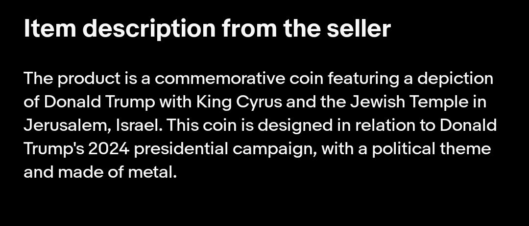 Donald Trump 2024 Commemorative Coin King Cyrus Jewish Temple Metal 4cm