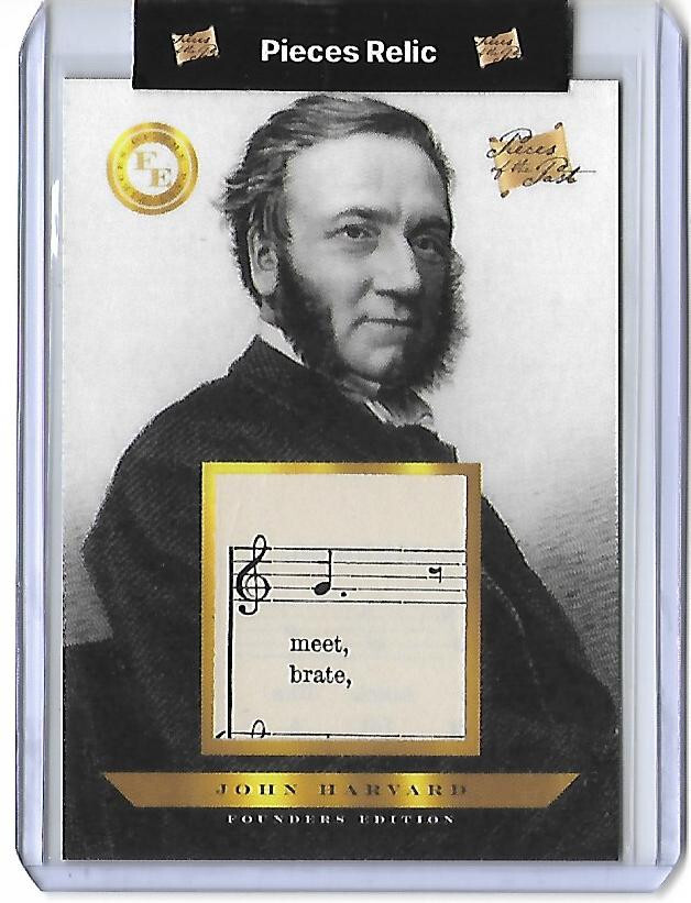 JOHN HARVARD 2023 Pieces Of The Past Founders Edition Music Notes Relic SP Card