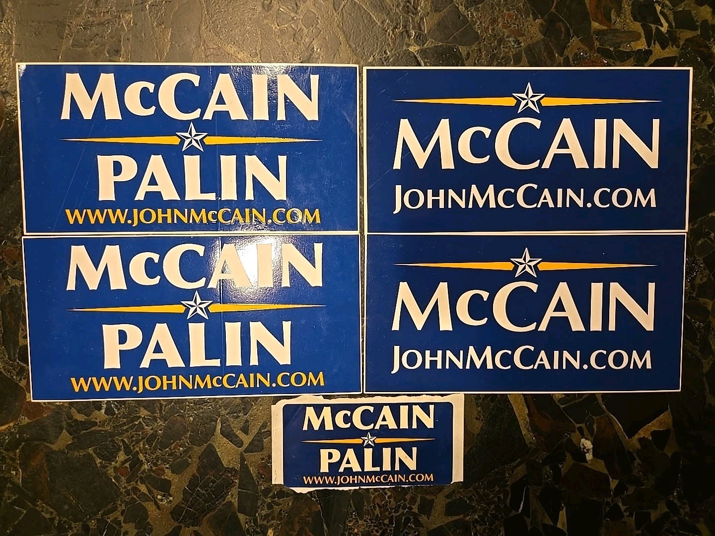 Lot of 5 John McCain Sarah Palin For President 2008 Bumper Stickers 7.5″ x 3.75″