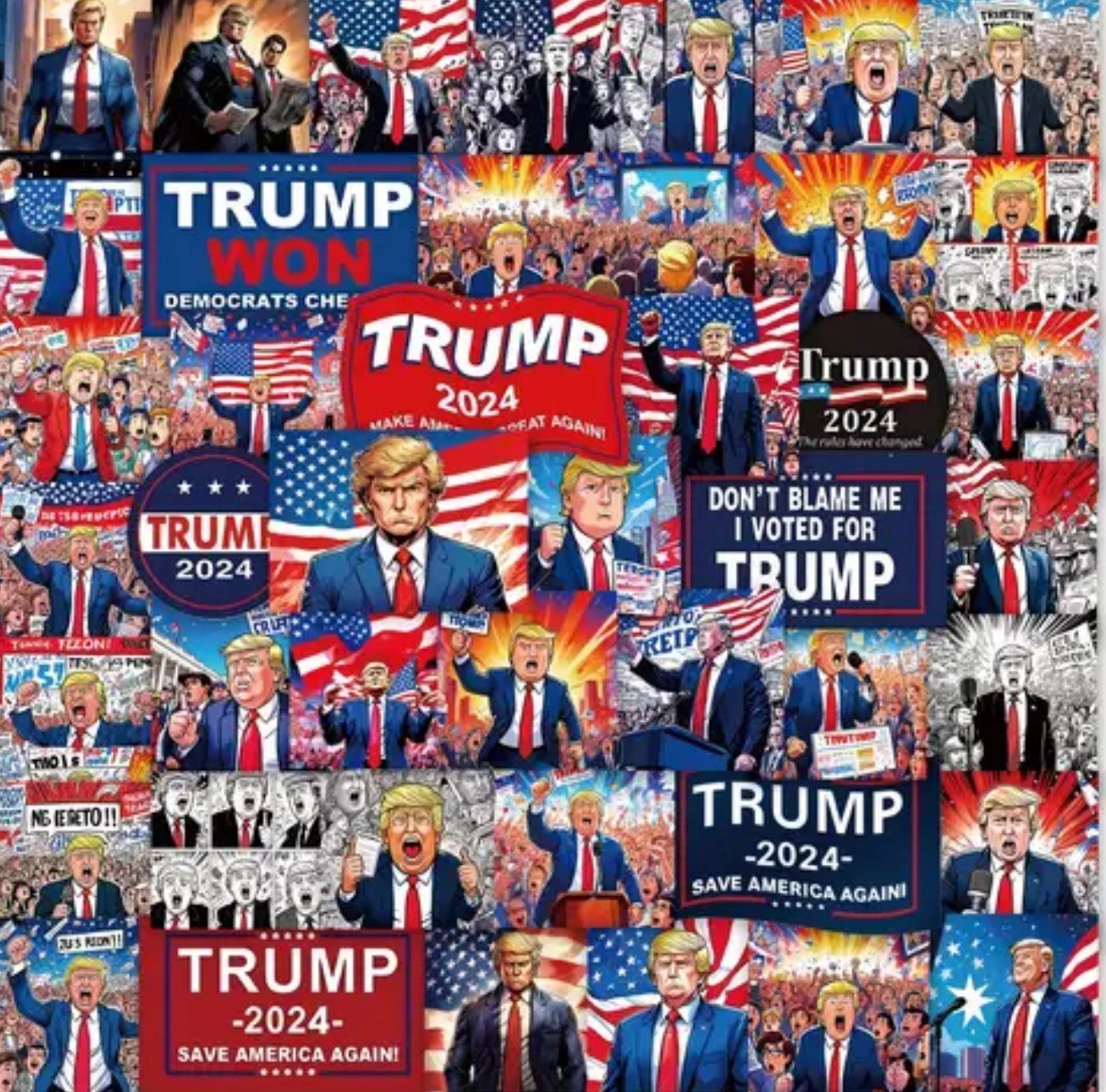 50 PACK Donald Trump Cartoon Graphic MAGA USA Sticker Decal 1.5”-2.5” Random Lot