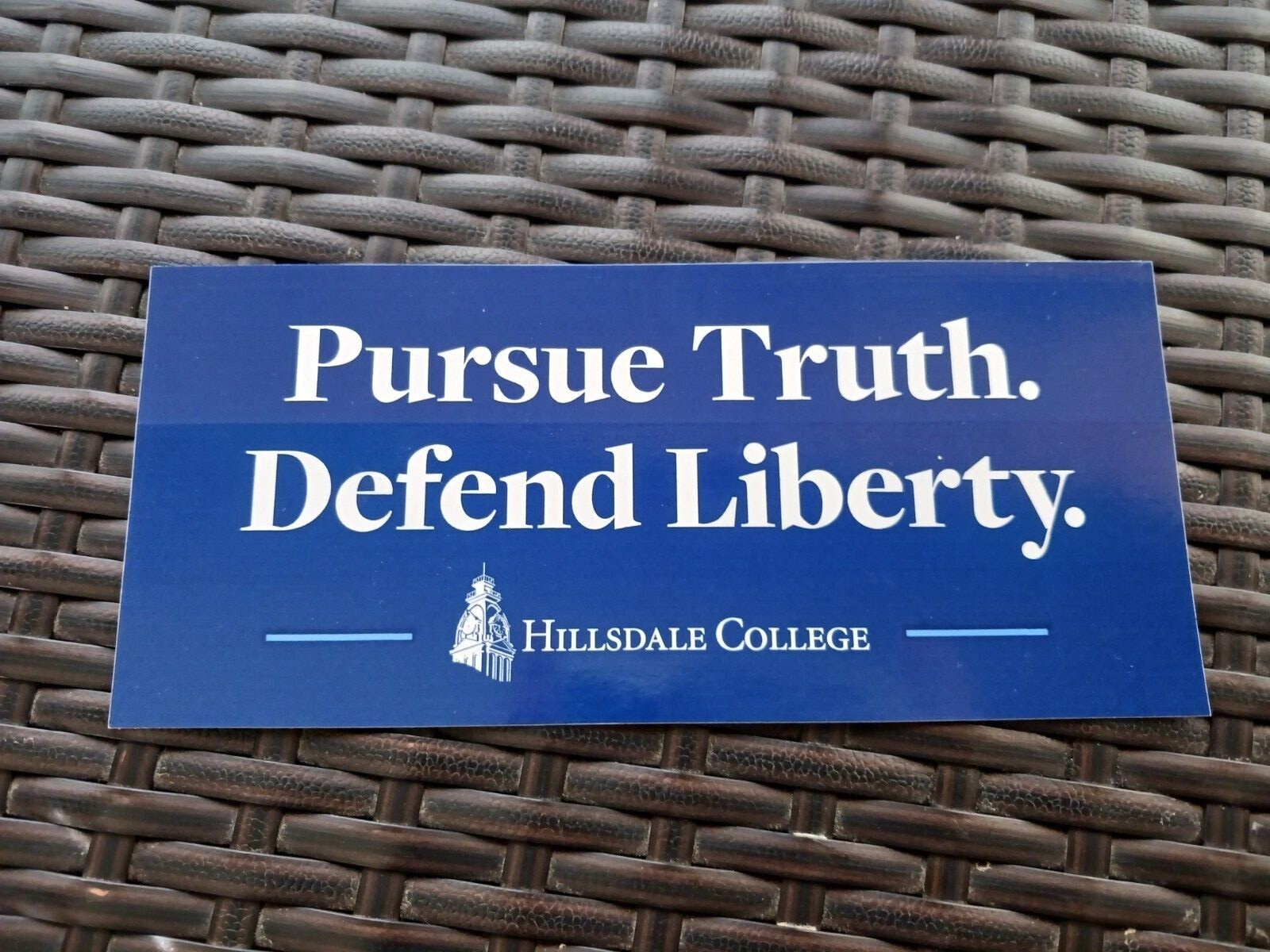 SET 2″Pursue Truth. Defend Liberty” blue/white bumper stickers about 3.75″x8.50″