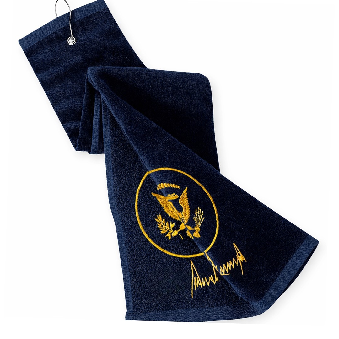 President Trump Signature Presidential Seal Navy Blue Embroidered Golf Towel
