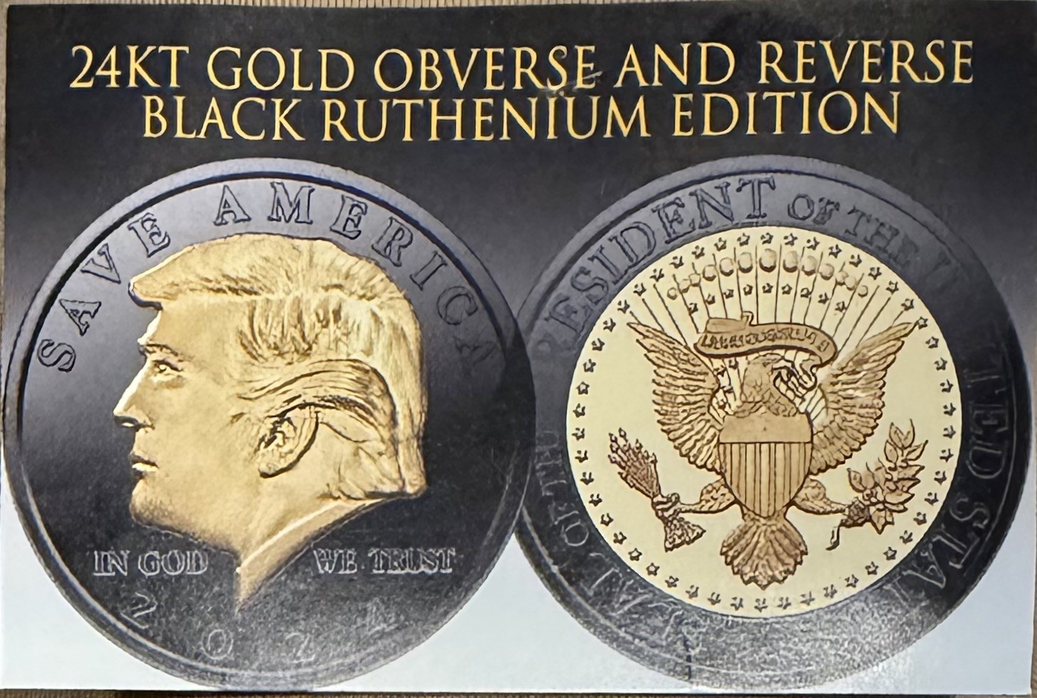 1 Pcs 45th Commemorative Coin 2024 Donald Trump Plated EAGLE President SAVE Gold