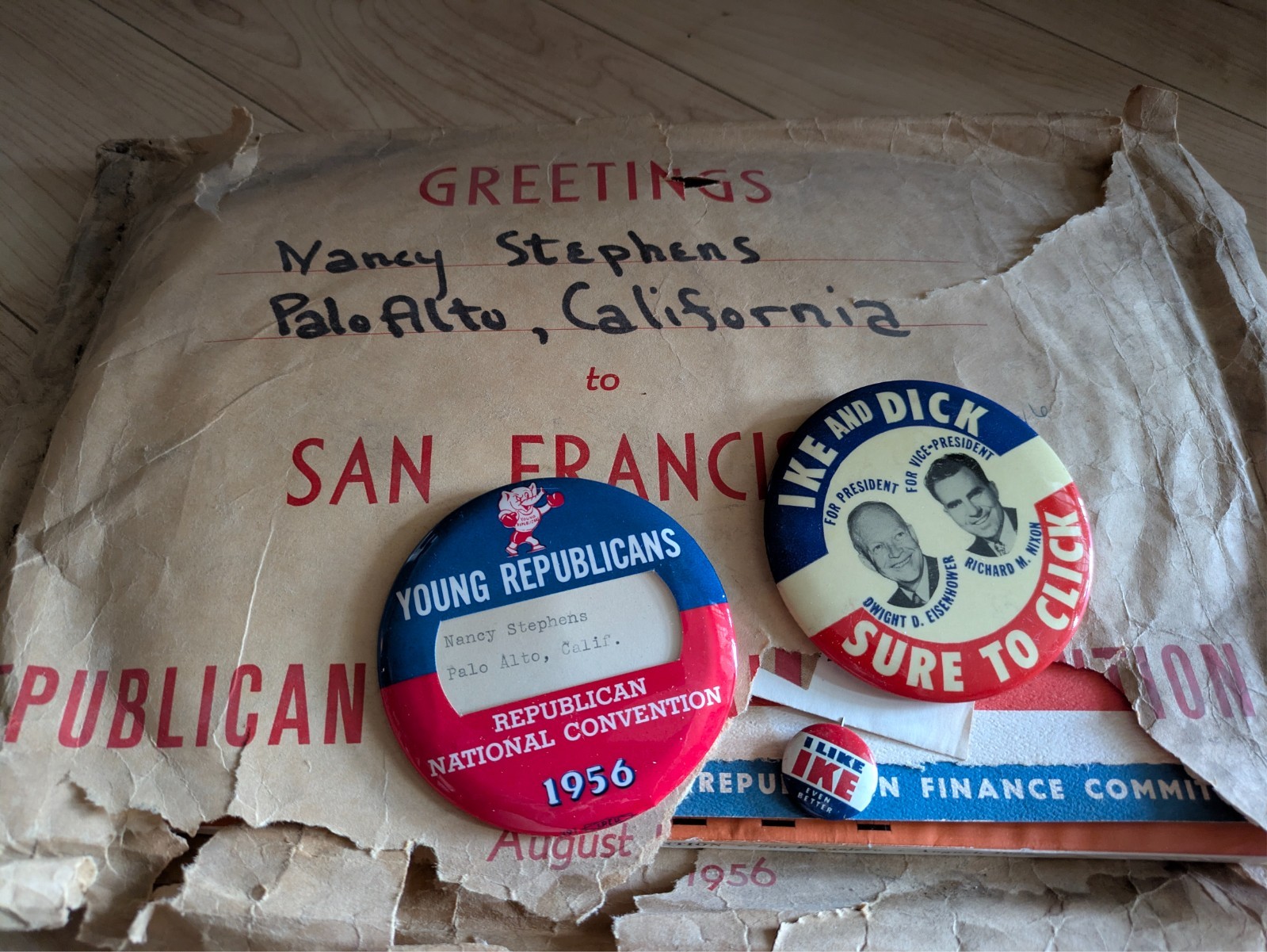 ARCHIVE EPHEMERA COLLECTION: Republican National Convention 1956 Nixon Ike SF CA