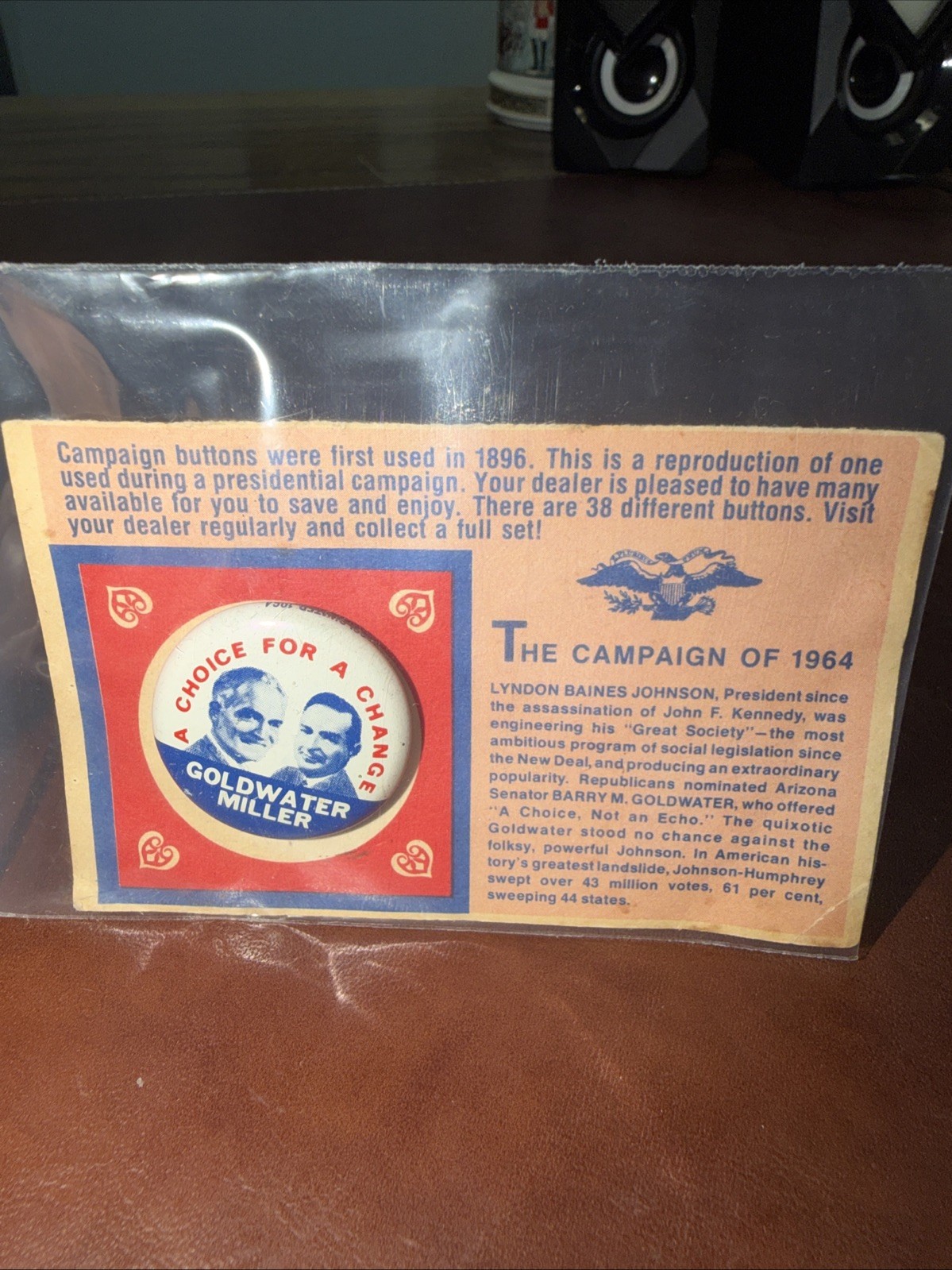 The Campaign of 1964 Goldwater Miller SUPER RARE Pin card A choice for a Change