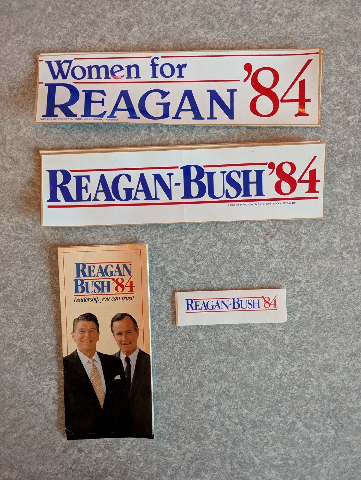 4 Pcs. 1984 Reagan Bush Presidential Campaign Sticker x3 and Brochure