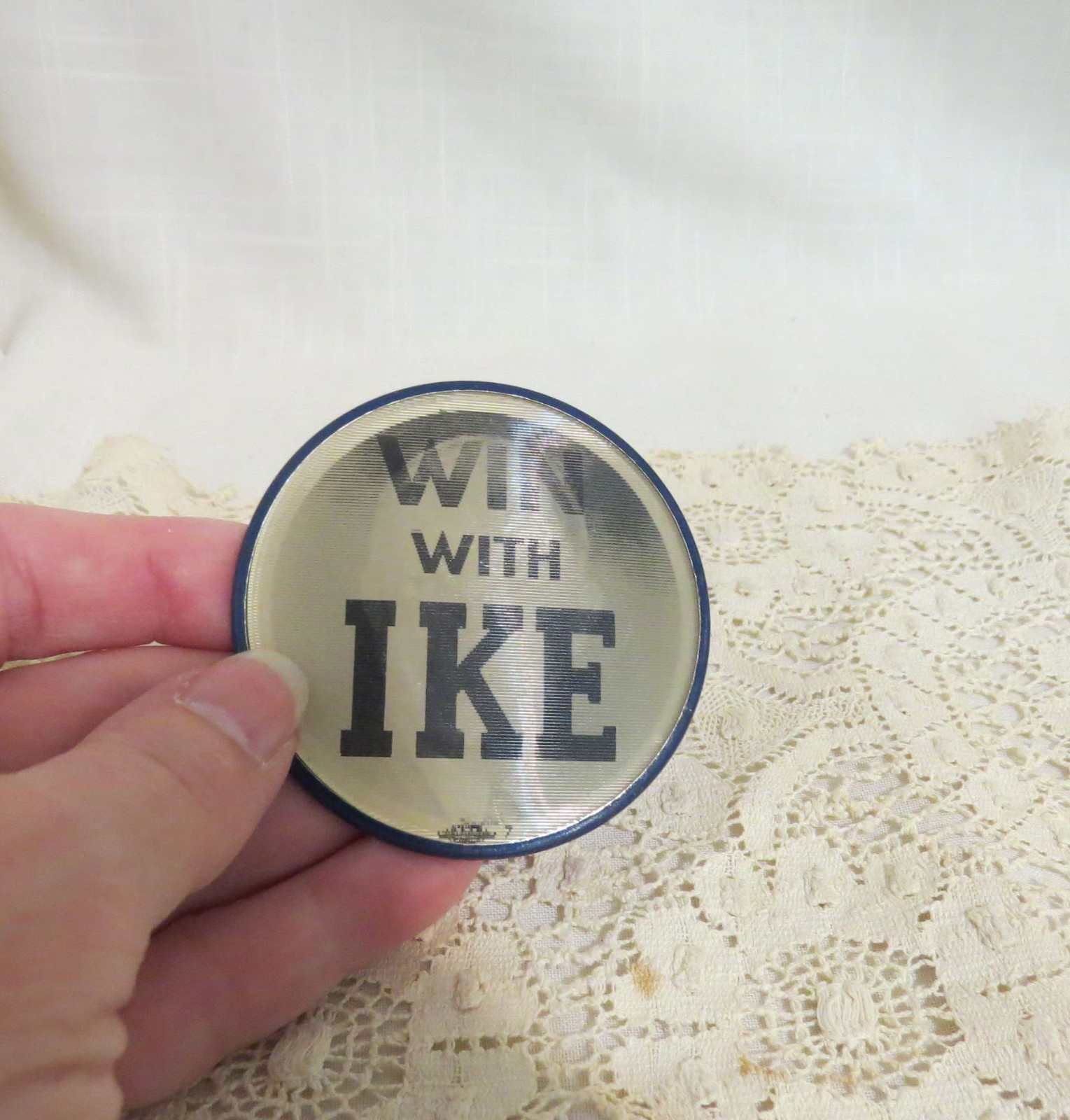 Vintage Win With Ike Large Flasher Button Pictorial Productions New Rochelle