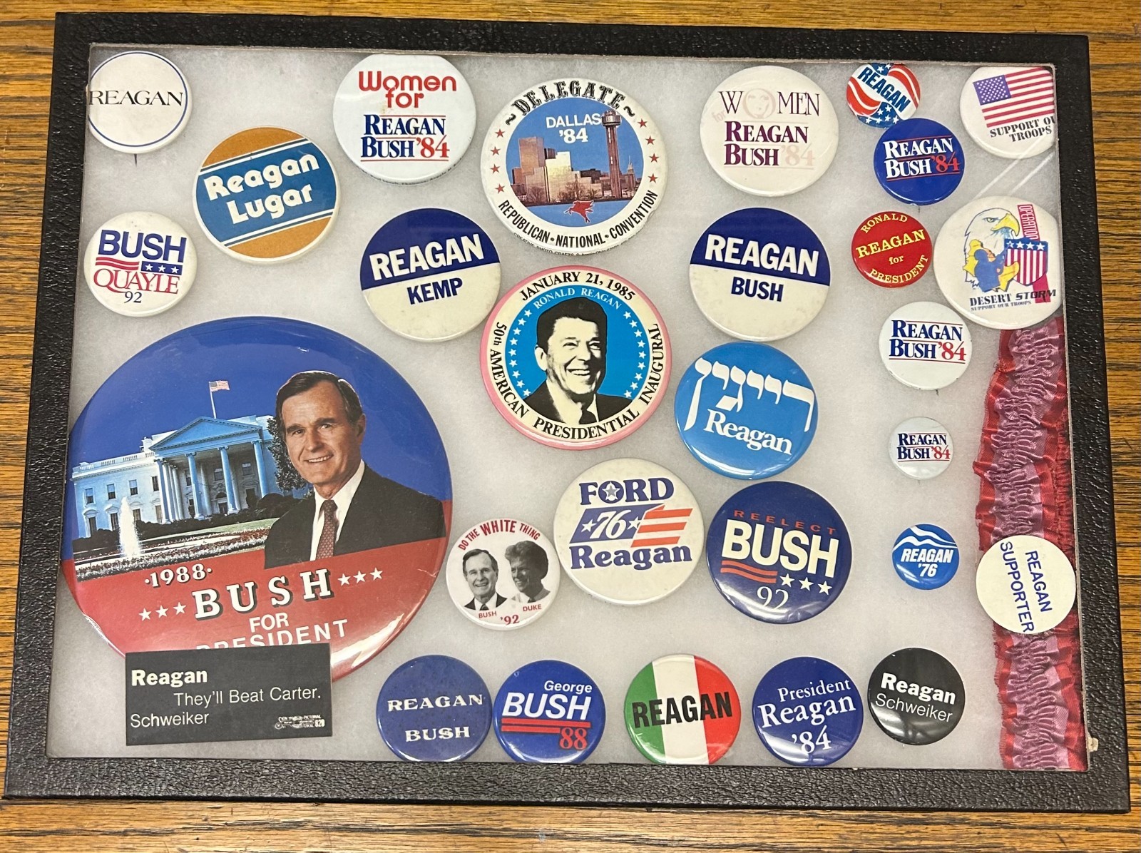 Ronald Reagan George H.W. Bush Campaign Button Pin Lot Framed Political