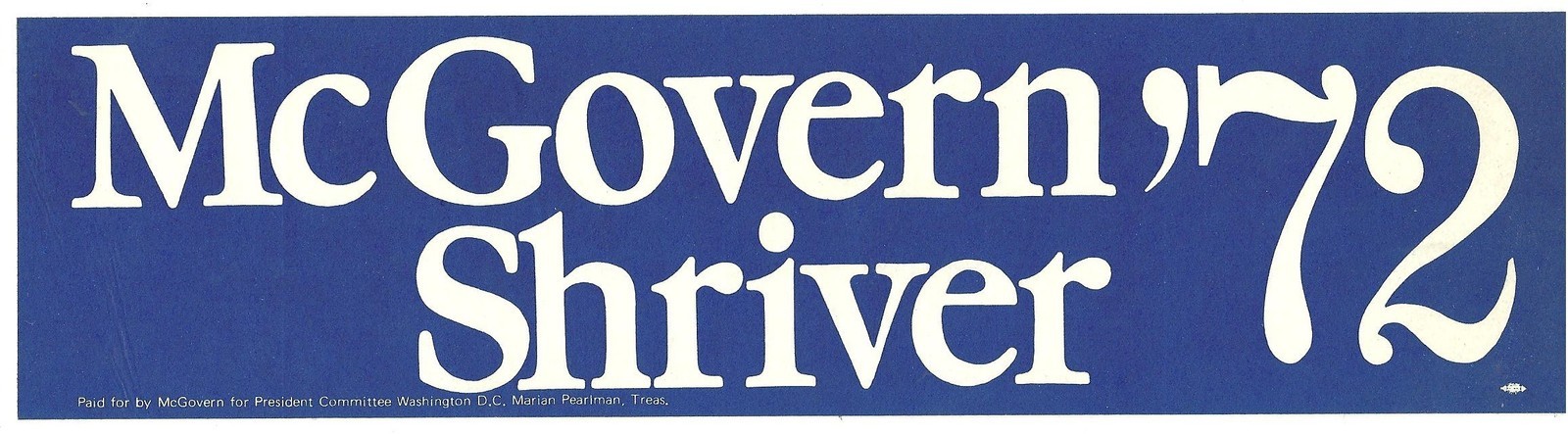 Bumper Sticker Presidential Election 1972 George Mcgovern Sargent Shriver