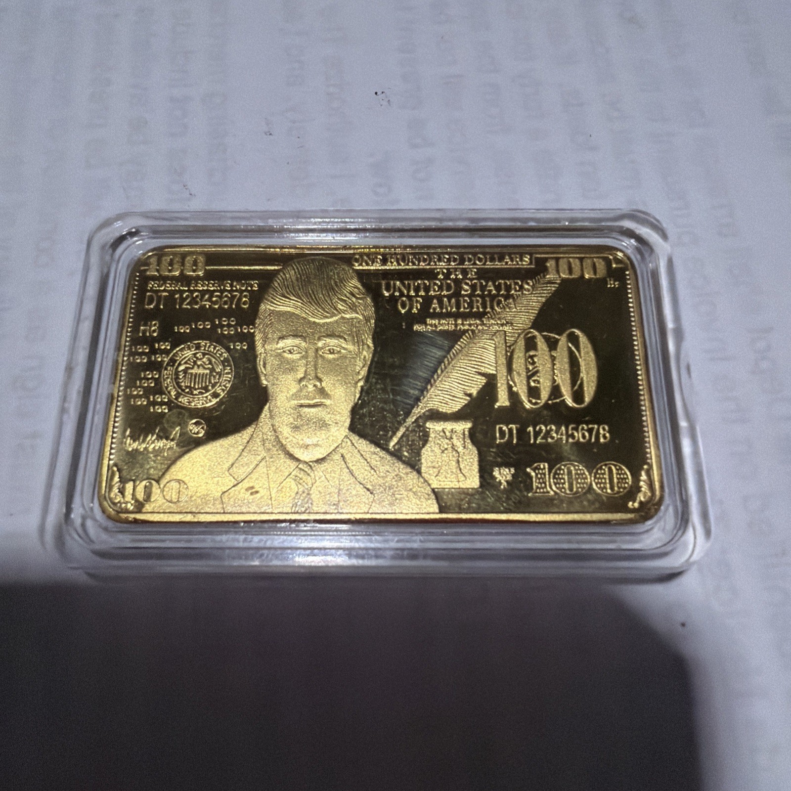 President Trump 24kt Gold Bullion $100 Dollar Bill Gold Plated Bar Bullion