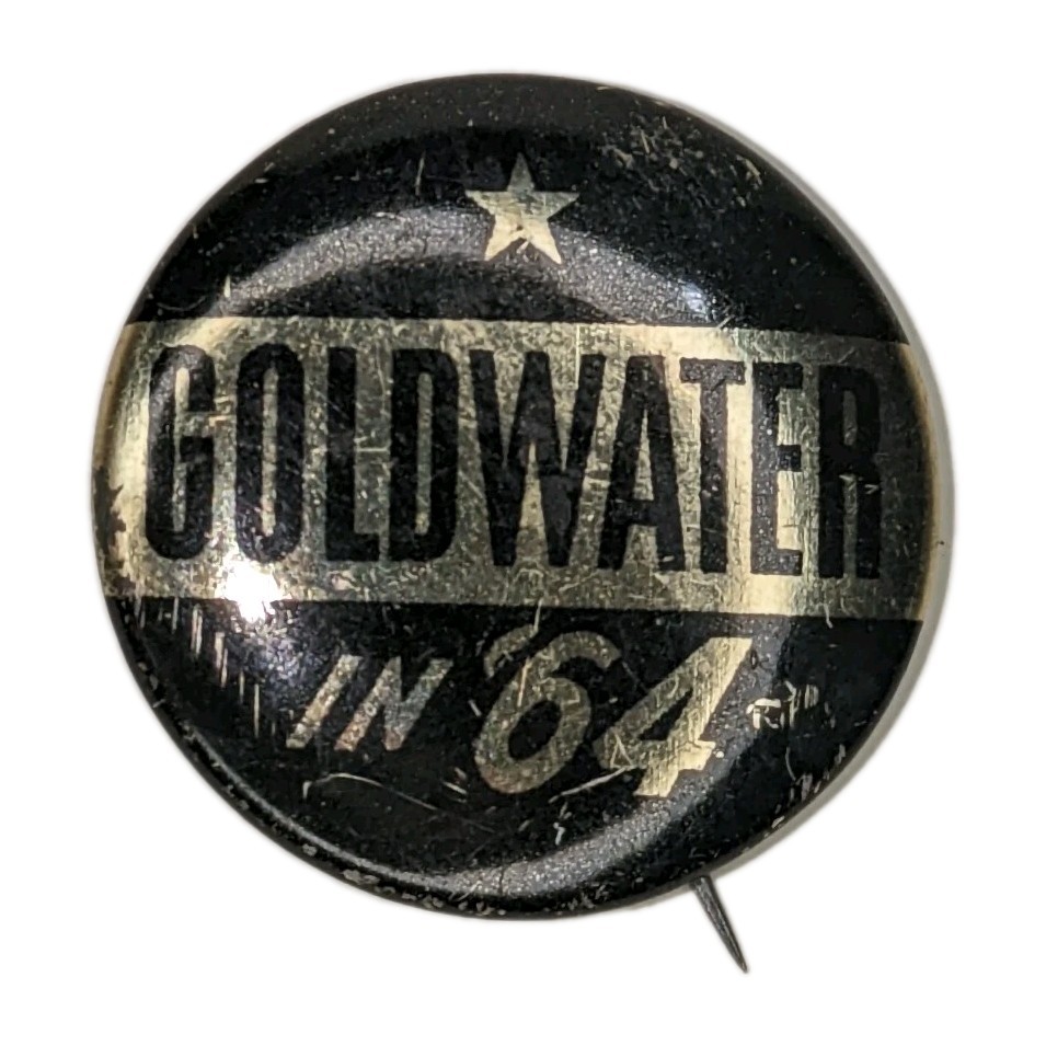 Barry Goldwater 1964 Virginia Campaign Metal pin button political Black & Gold