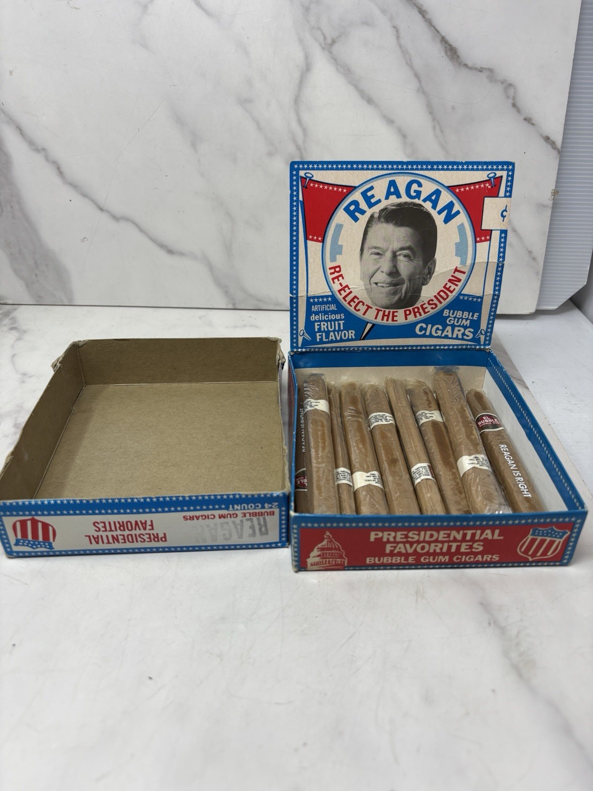 Vintage 1980’s SWELL EL BUBBLE GUM REAGAN IS RIGHT CIGARS and BOX
