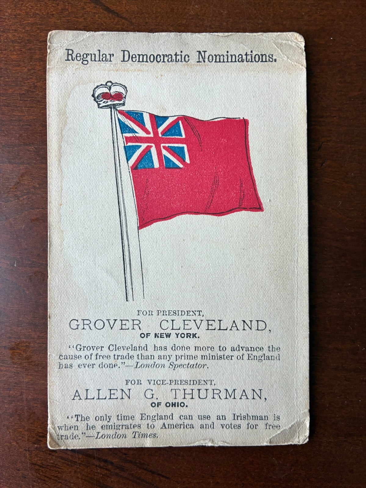 1888 Republican anti-Democratic political trade card Grover Cleveland & Harrison
