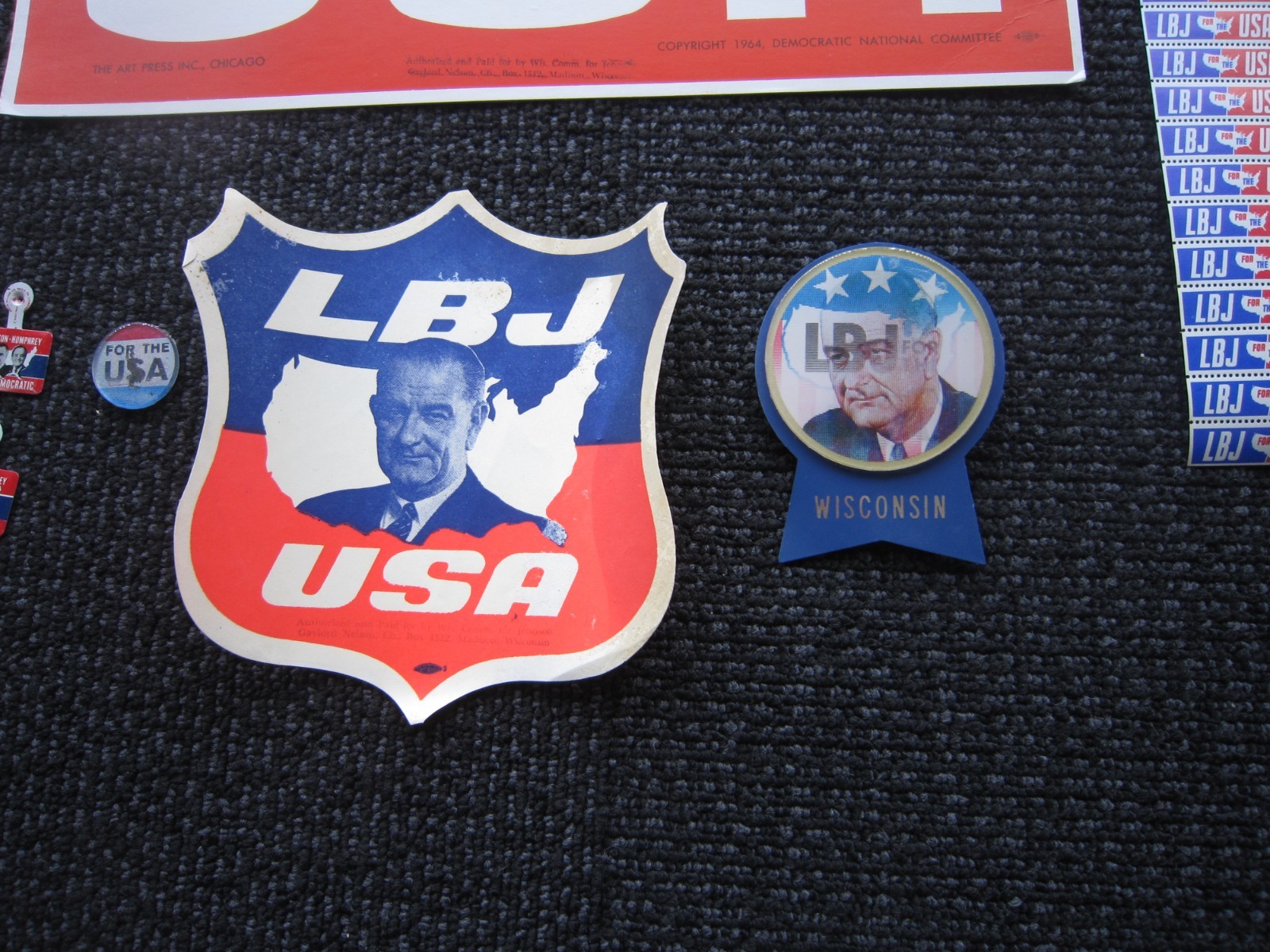 1964 LBJ For President plastic and cardboard banners