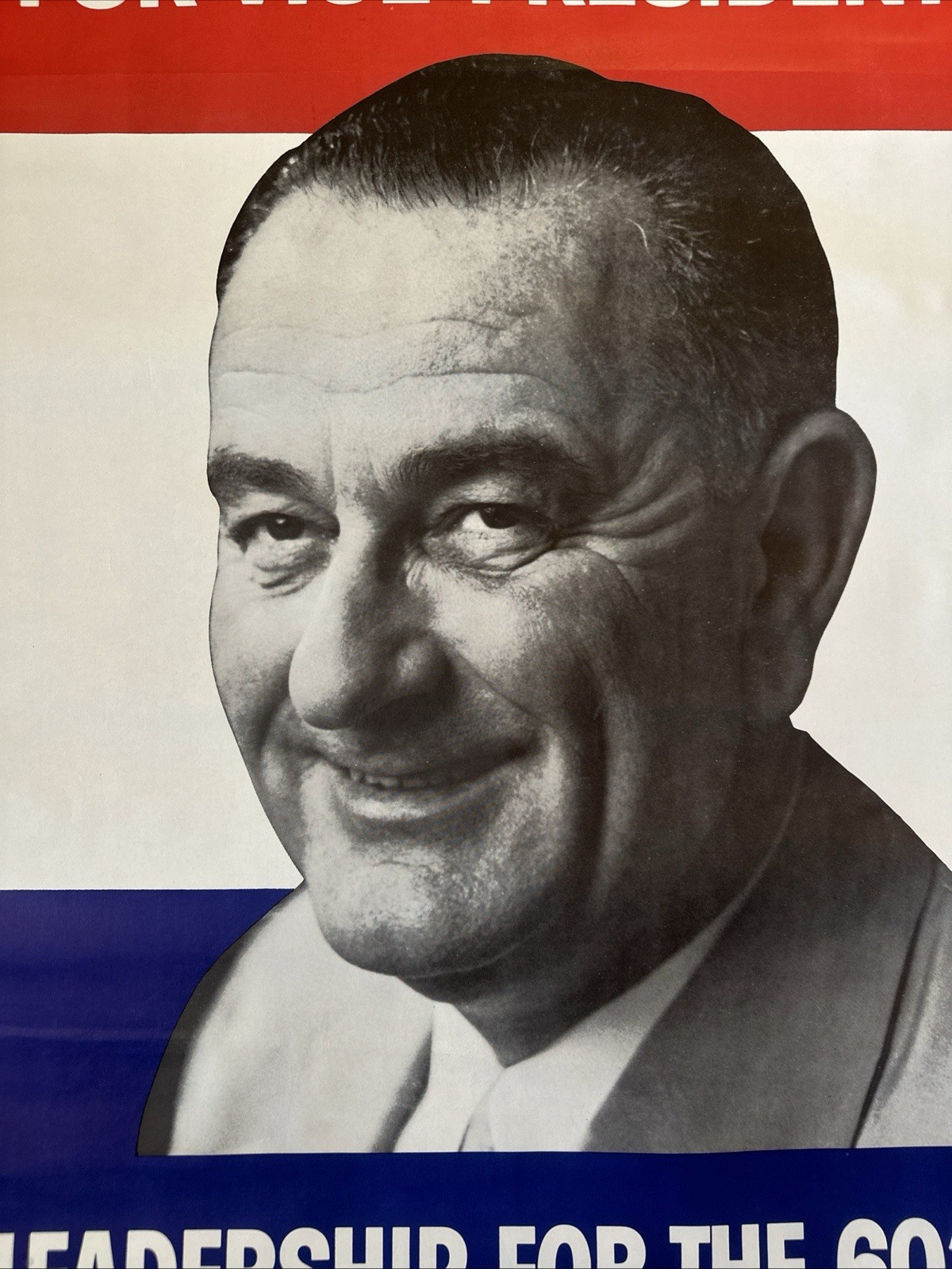 Vintage 1960 Lyndon Johnson Presidential Campaign Poster Large 41” Excellent