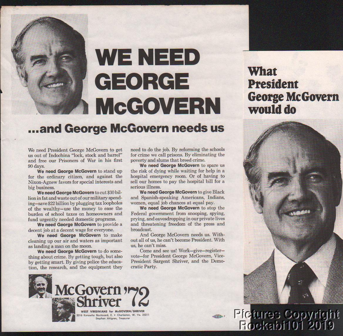 1972 George McGovern Pair of West Virginia Flyer and Brochure
