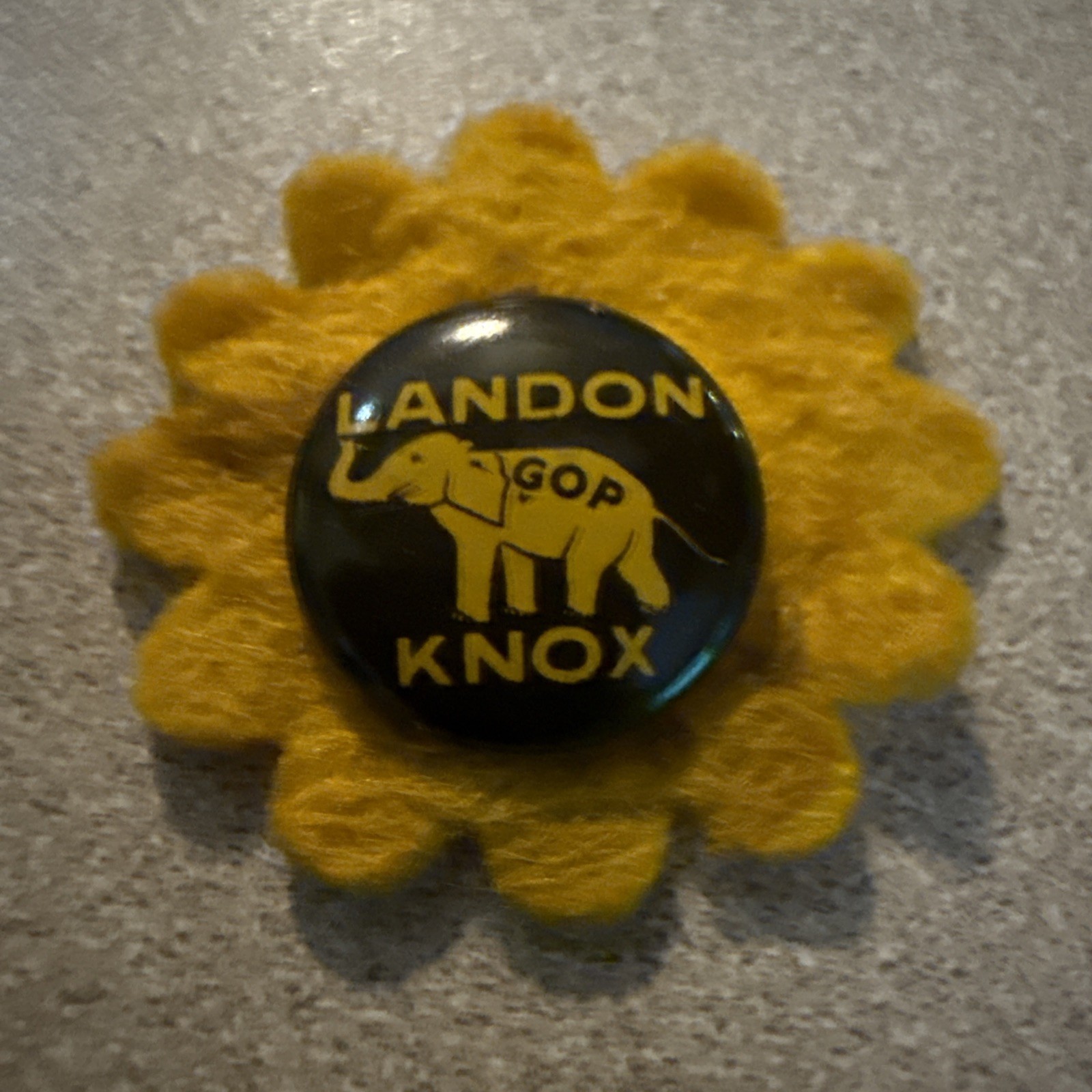 1936 Landon & Knox Presidential Campaign Button/Pin, GOP, Felt Sunflower