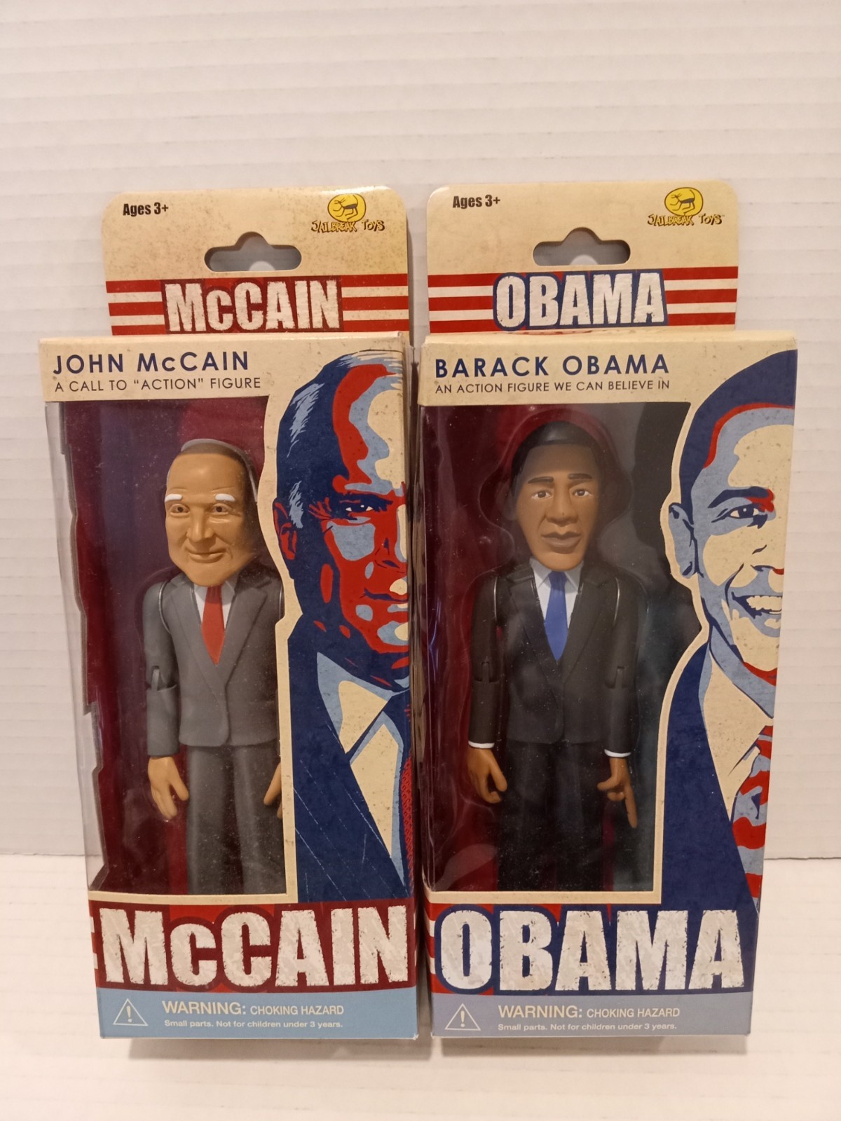 SET BOTH BARACK OBAMA / JOHN MCCAIN 2008 ACTION FIGURES – JAILBREAK TOYS – MINT