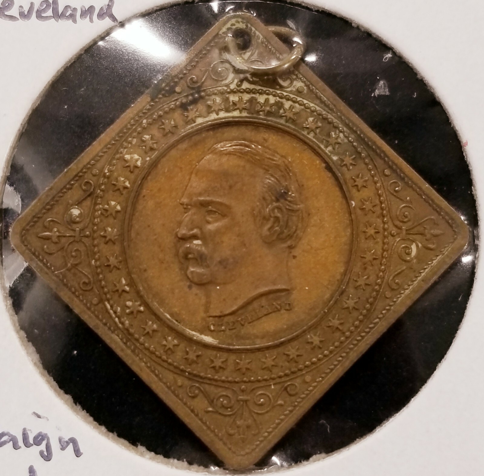 1888 Brass Grover Cleveland Square Campaign Medal RARE!!!