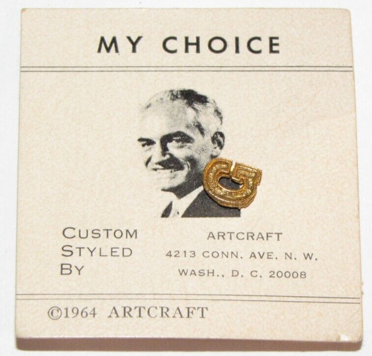 2x Barry Goldwater~1964 Carded Artcraft Gold-Tone “G” Lapel Pins~Lot of Two