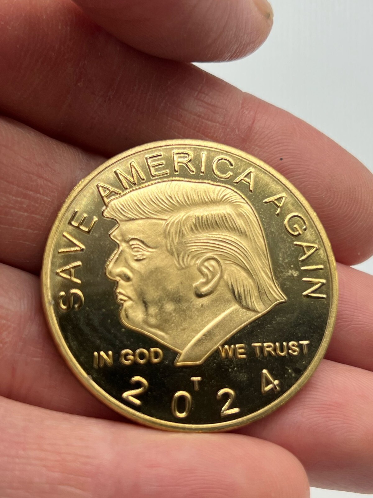 2024 Trump Coin Save America Again Gold Plated Blue Lets go Brandon Collectible