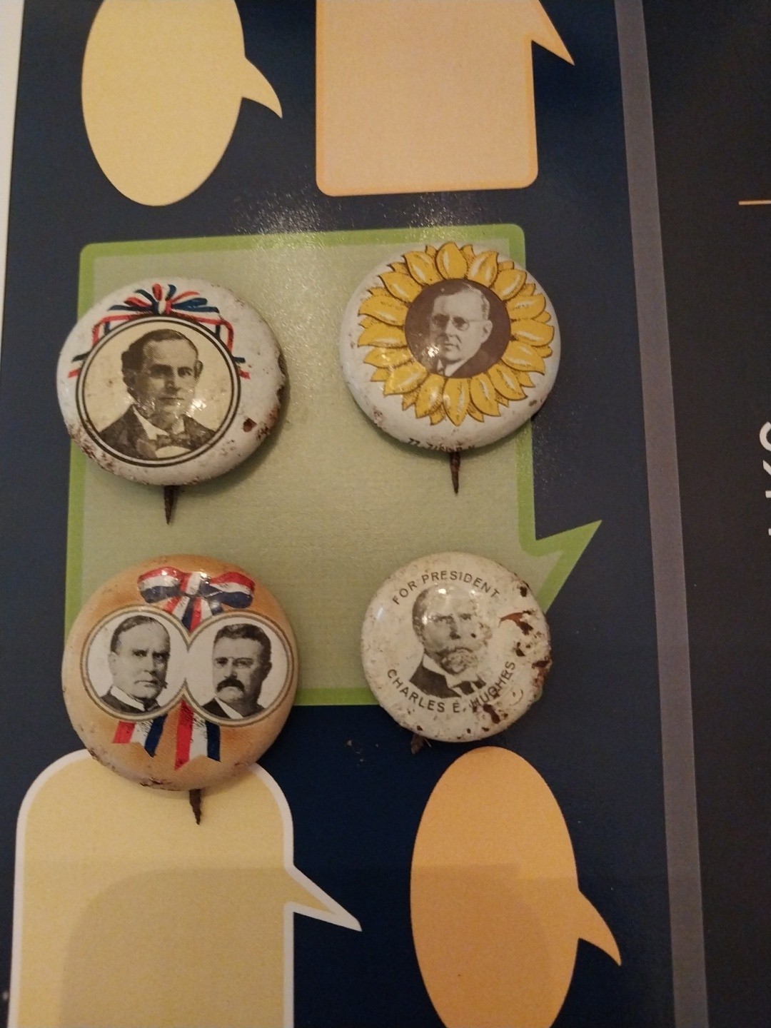 Vintage William Jennings Bryan, Landon, Hughes Pictorial Political Button Pins